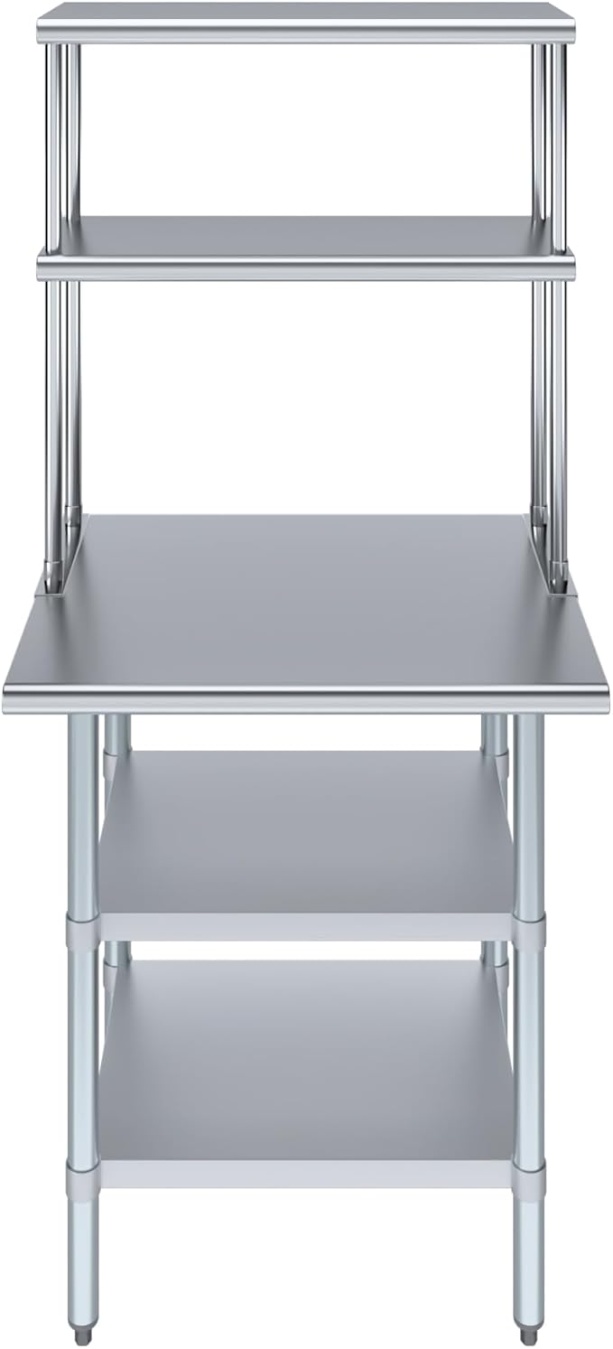 Amgood Stainless Steel Work Table with 2 Shelves | Metal Kitchen Prep Table & Shelving Combo (24" x 30" Table with 2 Shelves + 12" Overshelf)