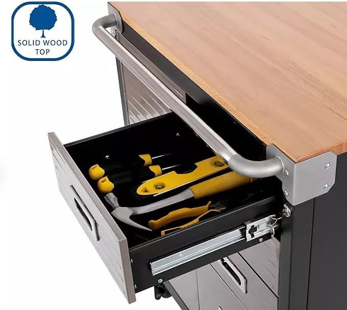 Heavy Duty Rolling Storage Cabinet with Wheels and Drawers, Workstation for Garage, Office, Workshop, 1 Door, 4 Drawer (28" W x 25" D x 34.5" H), Graphite