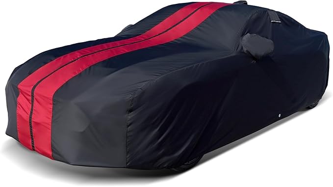 iCarCover Custom Car Cover for Chevy Master (1933-1942) Waterproof All-Weather Rain Snow UV Sun Protector Full Exterior Indoor Outdoor Car Cover (Stripe - Black/Red)