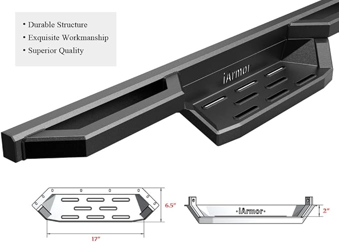 APS 304 Stainless Steel 6.5in Side Bars Pocket Steps Square Tube Rocker Guards Compatible with Jeep Wrangler TJ YJ 2Dr 87-06