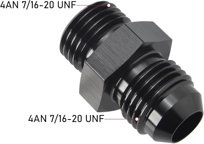 4AN Male Flare to 4AN ORB O-ring Boss Fuel Pump Rail Adapter Fitting Aluminum Black, Pack of 2