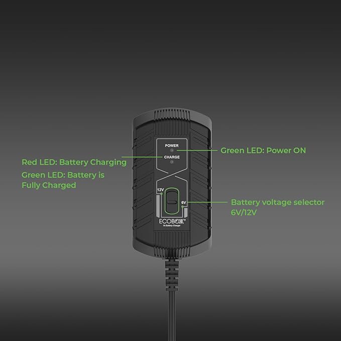 Infinity 1A Battery Charger, 6V / 12V, 3 Stage Charging, Battery Maintainer, Trickle Charge for Lead Acid, Gel, Lithium-ion, STD Batteries in Car, RV, Motorcycle, ATV, Boats