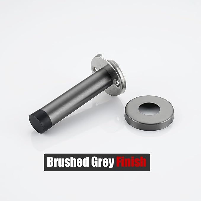 JQK Door Stopper, 304 Stainless Steel Thicken 1mm Sound Dampening Door Stop Bumper Wall Protetor 2 Pack, Brushed Grey, DSB5-GY-P2