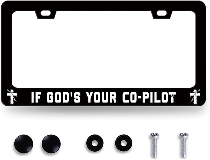 If God‘s Your Co-Pilot License Plate Frame Funny Jesus License Plate Stainless Steel Christian Car Accessory Religion License Plate Cover Decoration with Screws Men Women Size 12.2" x 6.2"