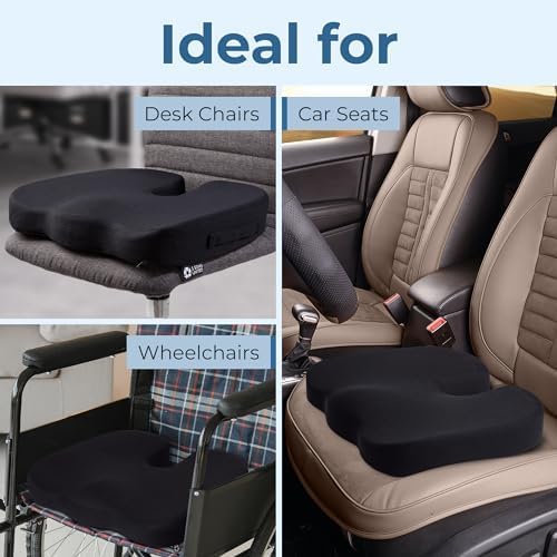 5 STARS UNITED Seat Cushion for Tailbone Pain Relief – Memory Foam Lifting Pillow for Coccyx, Hemorrhoid, Sciatica & Post-Surgery Recovery – Wheelchair, Car, Desk, Gaming & Office Chairs, Arctic Black