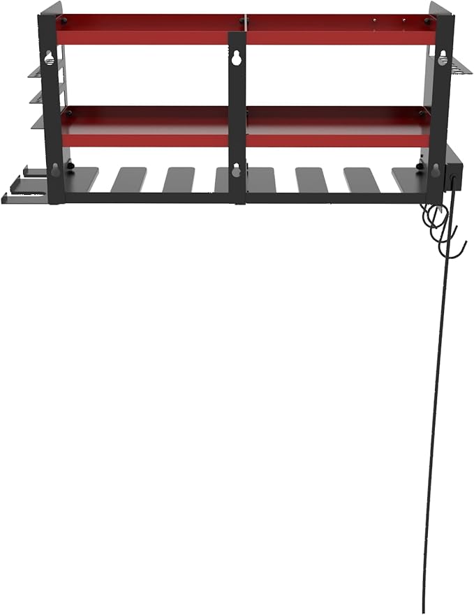 Permasteel Power Tool Organizer Wall Mount - 150 Lbs Load 3-Layer Heavy Duty Metal Storage Rack with Charging Station, Holds 6 Drills, 9 Hand Tools and 16 drill bits for Garage and Workshop, Red