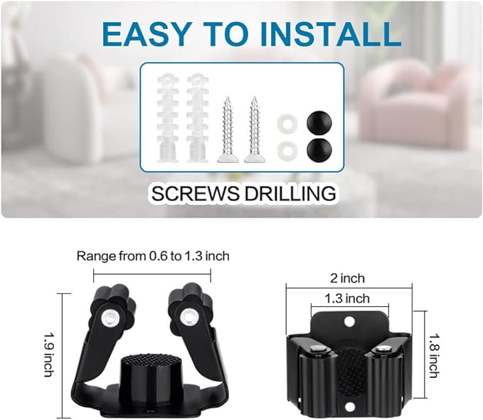 6PCS Broom and Mop Holder, Heavy Duty Garden Tool Organizer Rack Rake and Shovel Handle, Stainless Steel Mop Hanger. Screws for Wall Mounted. Matte Black