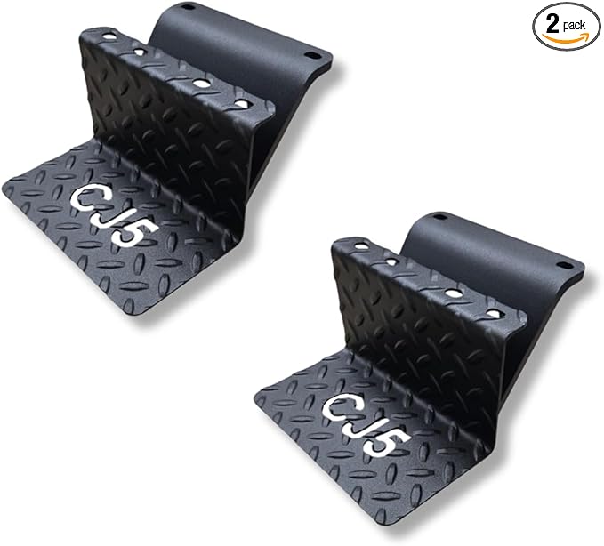 CJ5 Side Steps Compatible with Jeep © CJ Vehicles (Pair) - Solid Steel Construction - Metal Diamond Treadplate Traction Design - Universal Fitment on Classic CJ-5 (CJ7) (CJ5-BLACK)