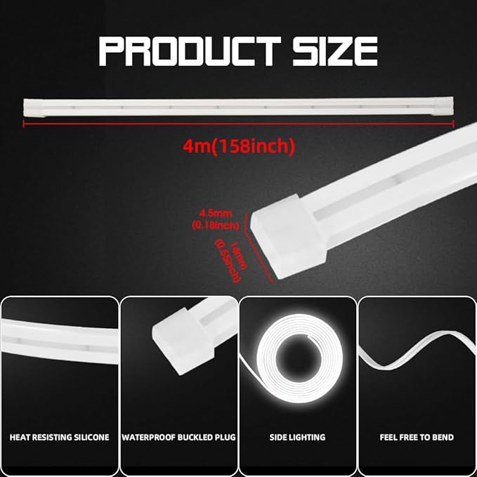 Car LED Strip Light For Trunk, 158Inch IP67 Silicone Waterproof Neon Light Strip Embedded, Flexible Cutting Universal Auto Interior Lights(Blue)