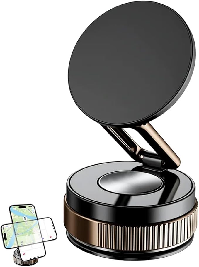 360° Adjustable Vacuum Magnetic Phone Holder, 2025 Strong Suction Portable Magnetic Car Phone Stand,Universal Magnetic Phone Mount for Cars/Gyms/Mirrors/Smooth Surface (Black)