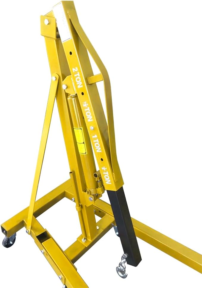 Thicken Engine Hoist 2 TON Folding Motor Hoist Hydraulic Cherry Picker 4000 lbs Shop Cranes Lift, Yellow (2 Ton Engine Crane · Yellow)