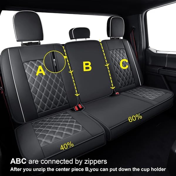 LUCKYMAN CLUB F150 Faux Leather Seat Covers Fit for 2015-2024 2025 F150 SuperCrew and 2017-2024 2025 F250 F350 F450 Super Duty Crew Cab Pickup Trucks(Full Set, Black&White)