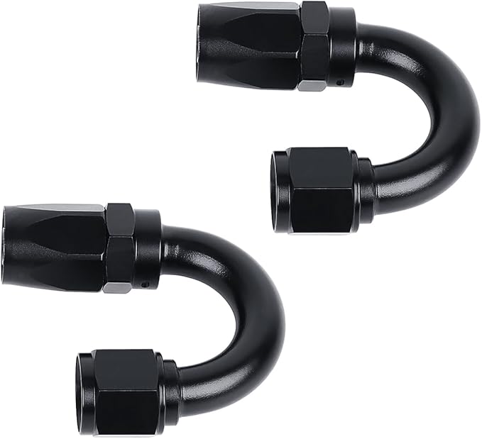LokoCar 8AN Hose End Fitting 180 Degree Swivel For CPE Braided Hose Black 2Pcs