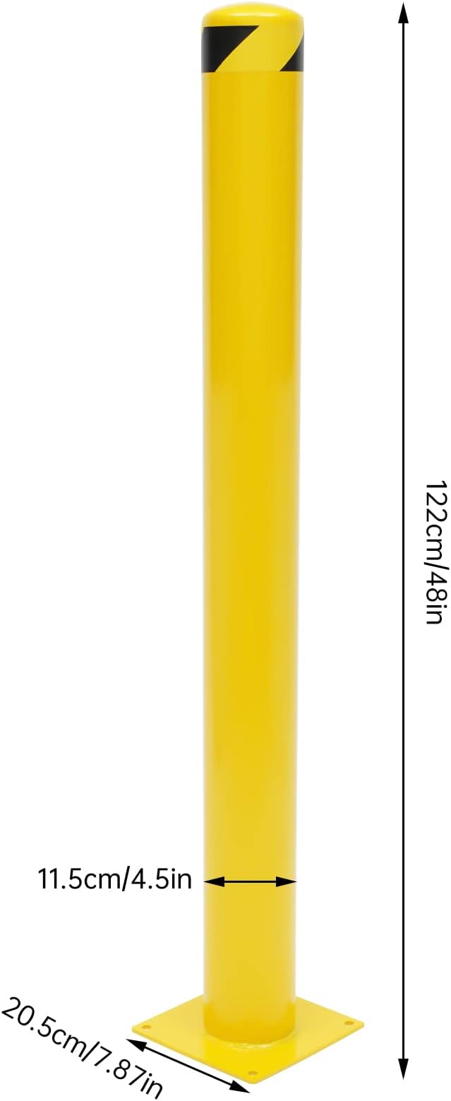 Parking Post Safety Bollard Post 60in Height Parking Barrier Parking Obstacle Piles with Anchor Bolts Industrial Yellow Powder Coated Steel Bollards for Entrances, Parking Lots, Sidewalks(60H*4.5Din)