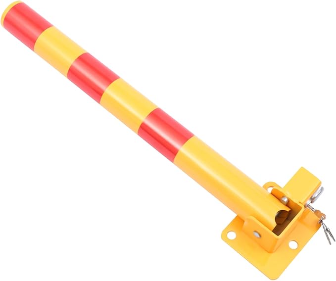Spring Parking Post Wall Mount Parking Barrier with Lock Folding Metal Parking Obstacle Piles with Warning Stripes Driveway Parking Interceptor Bollard for Parking Lot -Red/Yellow (5.1*4.3*23.6in)