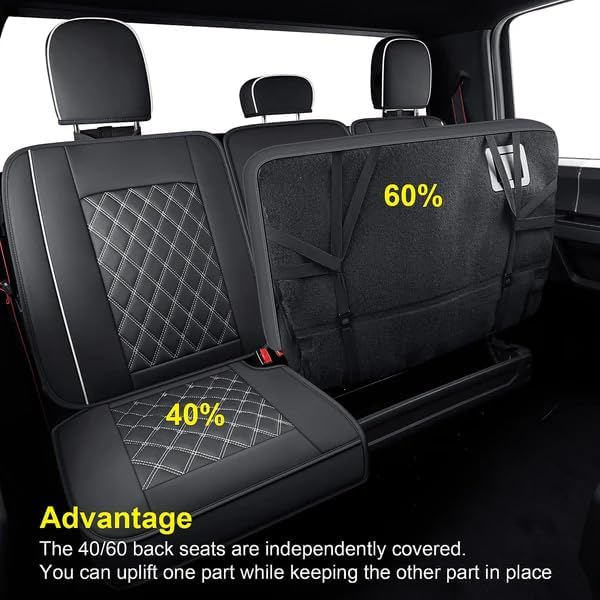 LUCKYMAN CLUB F150 Faux Leather Seat Covers Fit for 2015-2024 2025 F150 SuperCrew and 2017-2024 2025 F250 F350 F450 Super Duty Crew Cab Pickup Trucks(Full Set, Black&White)