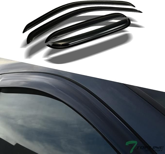 4Pcs Dark Smoke Tint Front Rear Window Deflector Sun/Rain/Wind Guards Shade Smoke Window Visors 2001-2004 Compatible with Toyota Tacoma Double/Crew Cab