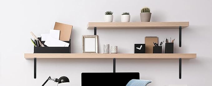 8 Pack L22 x H 12" Black Heavy Duty Shelf Brackets with Screws Metal Shelf Brackets Shelf Support Angle Brackets for Shelves L Brackets Heavy Duty Floating Shelf