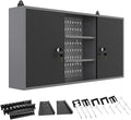 JZD Steel Wall Mount Storage Cabinet System with 22 Tool Hooks, for Garage Workshop Black & Grey