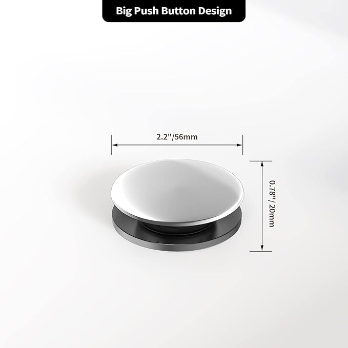 Bathroom Sink Drain with Overflow, PureHome Bathroom Sink Stopper, Pop Up Bathroom Drain Stopper Sink Plug - Engineering Plastic Material - Polished Chrome