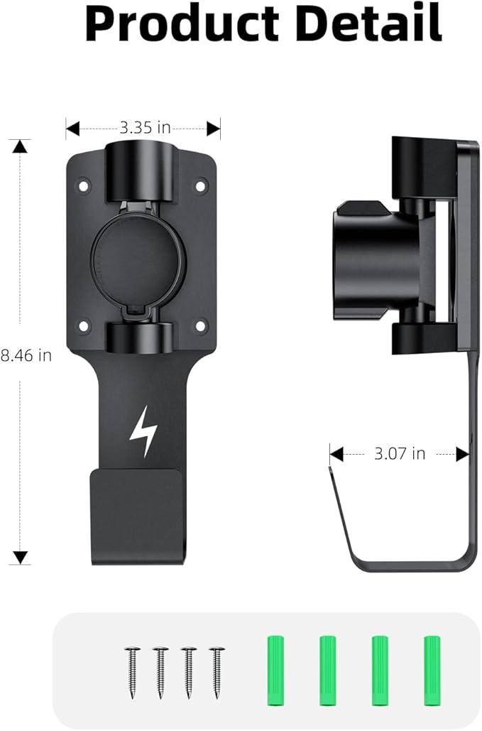 EV Charger Holder, with 180° Rotation Nozzle Dock, Metal J-Hook for SAE J1772 Charger Holder Organizer Wall-Mount Connector Electric Vehicle Charging Cable Car Accessories