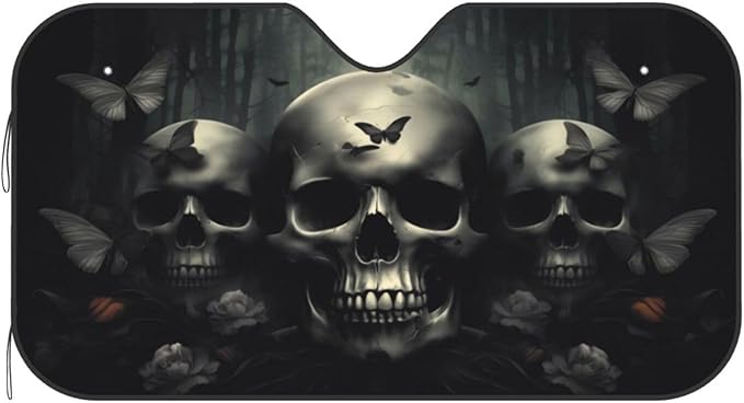 Skull Car Sun Shade Windshield Sunshade Foldable Front Window Shield Cover for Truck SUV