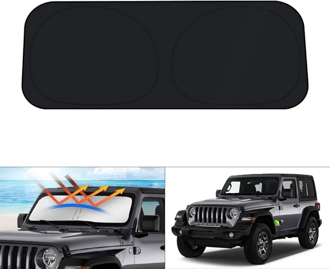KUST Windshield Sun Shade for 2018-2023 Jeep Wrangler JL & 2/4 Door 4XE &2020-2023 Jeep Gladiator JT Front Window Sun Shade Sun Visor Protector Foldable Blocks UV Rays Keep Your Car Cool