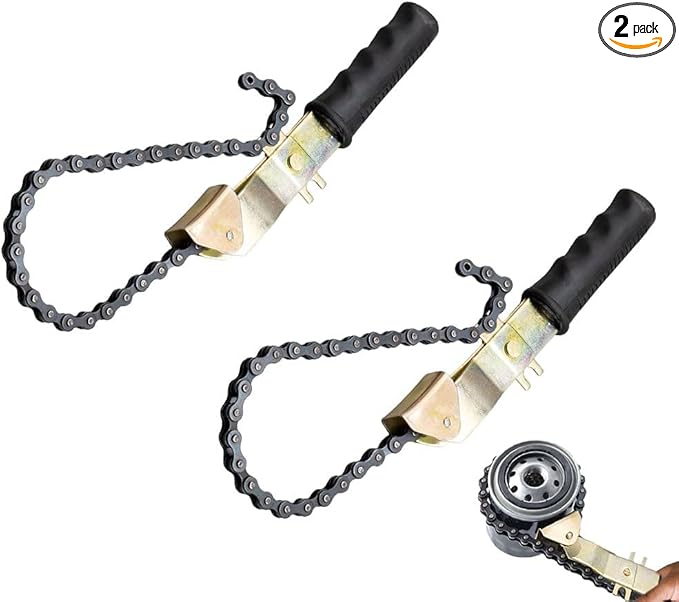 Mytee Products 2 Pack 15" Heavy-Duty Oil Filter Chain Wrench for 4" Diameter Filters – Rivet Locking Mechanism & Ideal for Chain Oil Filter Remover & General Maintenance Tasks