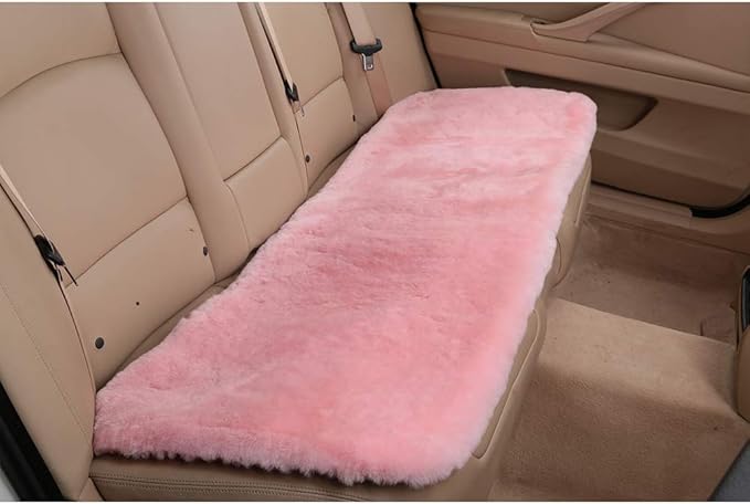 Fluffy Genuine Australia Sheepskin Car Seat Cover for Auto Interior Accessories with Soft Fuzzy Wool Eco-Friendly Natural Fur Non-Slip (Pink, Back)
