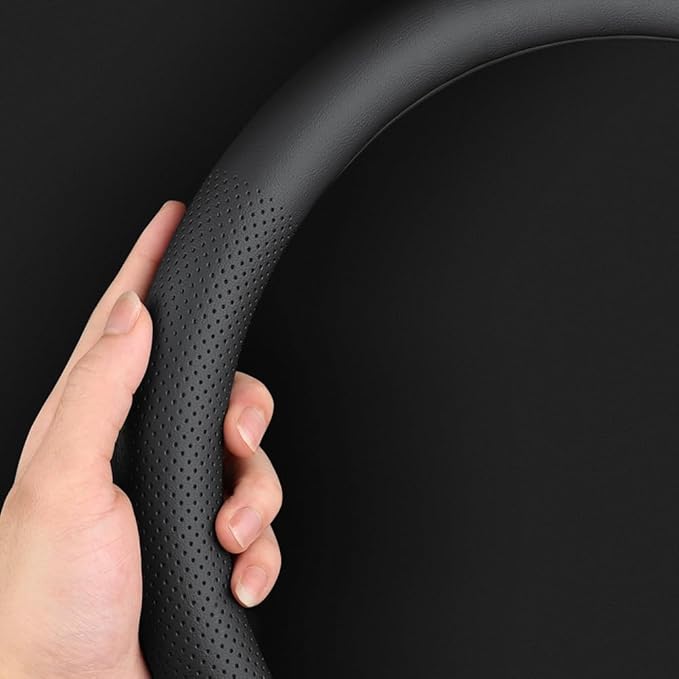 New Nappa Leather car Steering Wheel Cover，for Car Truck SUV 15 inch (Black)