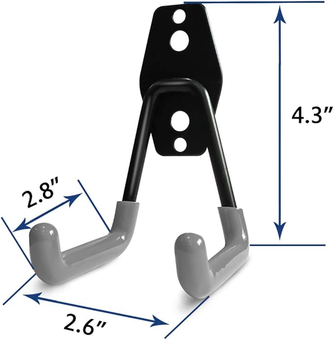 2 Pack Garage Storage Utility Hooks，Garage Garden Tool Organizer，Steel Wall Mount Hooks, Garden Small U Hooks (Black) (Gray)