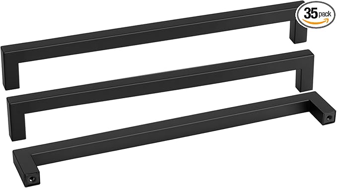 goldenwarm 35 Pack 18INCH Black Cabinet Pulls Kitchen Cabinet Handles-LSJ12BK458 Square Drawer Handle Metal Bathroom Cabinets Hardware 458mm Hole Center