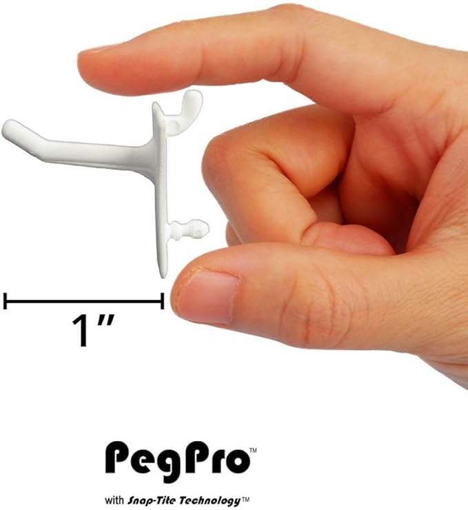 PegPro® 1" Hooks Kit for Standard “Wood Fiber” pegboard – Durable Plastic Pegboard Hooks - for Garage, Kitchen, Craft Room, and More (1" Hook - 24 Pack, White)
