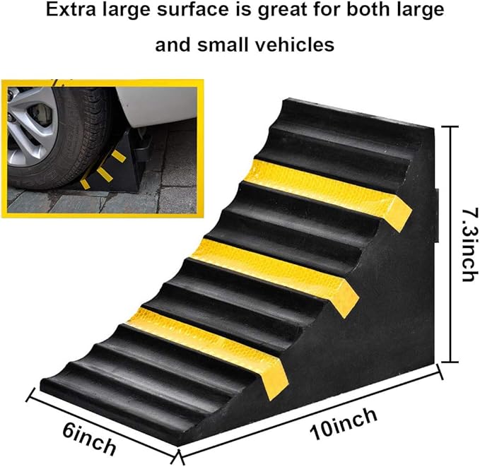 RELIANCER 2 Pack Wheel Chocks Heavy Duty Extra Large Industrial Rubber Wheel Chock Blocks w/Handle Reflective Strips for Travel Trailer Hauler Truck Fire Truck Commercial Vehicle RV 10" x 6" x 7.3"