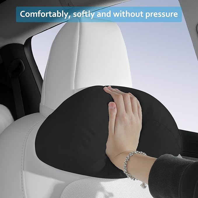 Car Headrest Pillow for Driving, Softness Ergonomic Design Universal Travel Neck Pillow for Most Cars, Office Chairs, Gaming Chairs with Extra Filler Cotton Bag (Black, 2PC)