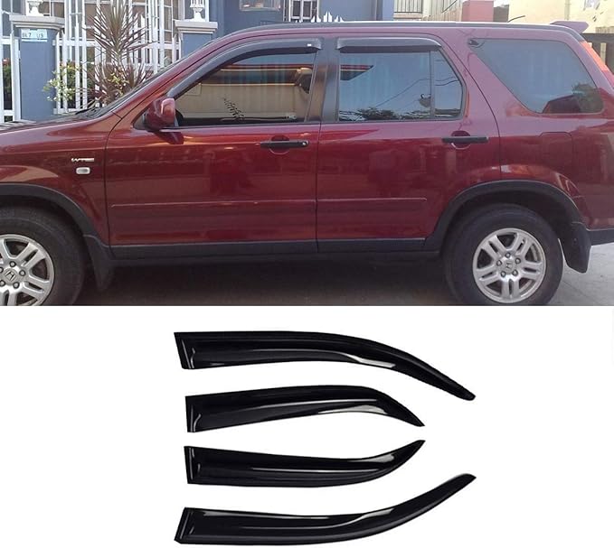 94459 Side Window Wind Deflector, 4pcs Out-Channel Tape-On Nice Rain Guards Set, Dark Smoke Window Visor fit for 2002-2006 Honda CR-V