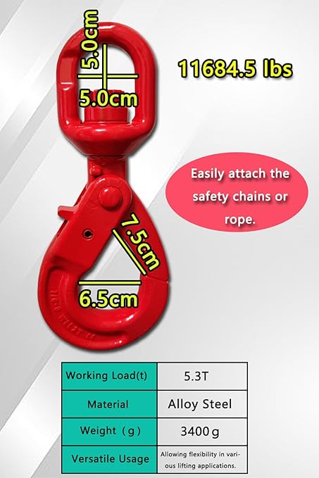 Swivel Self-Locking Hook 11684 lbs Heavy Duty Swivel Lifting Hook Swivel Lifting Hook Hoist Hook Sling Heavy Cargo 【5.3ton】