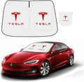 300T Sunshade for Tesla Model Y Model 3, Car Accessories 2025 for Tesla, Front Window Sunshade with Organizer Bag, Gifts for Tesla Owners (Red)