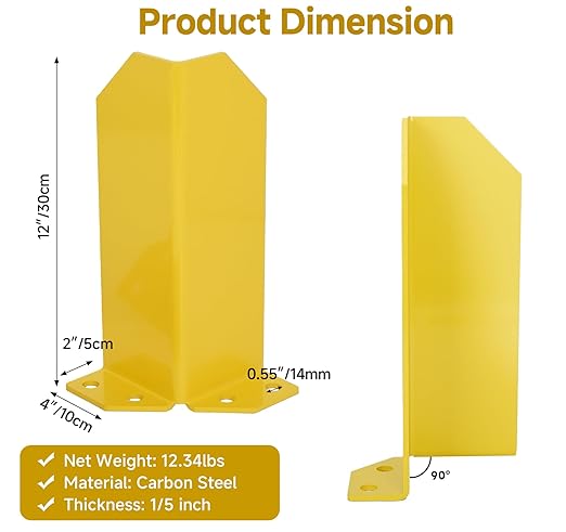 lesolar Pallet Rack Post Protectors, 12" Height Carbon Steel Pallet Rack Guard, 1/5" Thickness Pallet Rack Frame Guard, Safety Yellow Pallet Edge Protectors with Hardware (2 Packs)