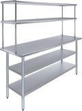 AmGood Stainless Steel Work Table with 2 Shelves | NSF (24" x 72" Table with 2 Shelves + 18" Overshelf)