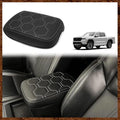 Muslogy for Frontier Center Console Pad Armrest Box Cover Vegan Leather Soft Accessories Armrest Lid Protector Compatible with Nissan Frontier 2022-2024 2025 (Regular Thick, V1 White Stitching)