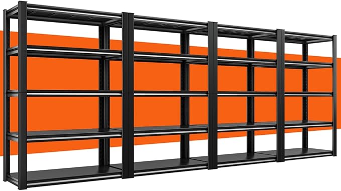 REIBII 40" W Garage Shelving, Heavy Duty Storage Shelves Load 2500LBS, 5-Tier Adjustable Metal Shelving, Garage Shelves for Warehouse, Pantry, Basement, 72" H x 40" W x 18" D, 4Pack