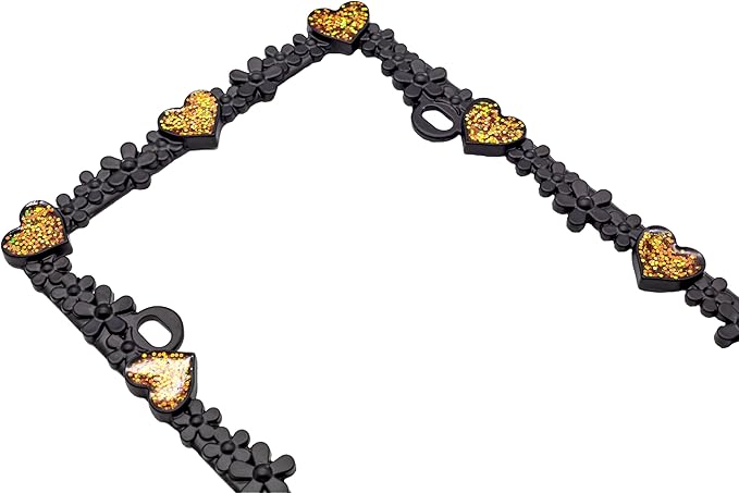Creathome 3D Shining Daisy Heart License Plate Frame from Pure Zinc Alloy Metal Perfect Plate Holder, Matt Black with Gold Glitter, Luminously Heart
