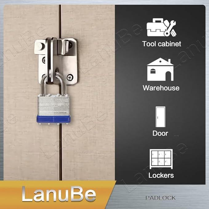 LanuBe Lock Laminated keyed Padlock (1-9/16", 40mm), keyed Alike Locks, Normal Shackle, Pack of 12…