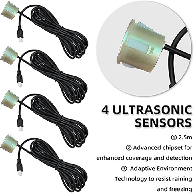 Car Reverse Backup Parking Sensor Radar System kit The LED Display with 3 Colors can Both Shows Distance Data and warn You with beep Sound Adjustable Volume Compact and Easy to Install（Champagne Gold）