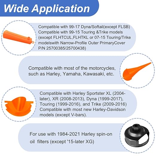 Oil Change Tool Kit for Harley Davidson Accessories,Oil Filter Wrench,Crankcase Fill Tool,Primary Case Funnel,Drip-Free Oil Filter Funnel,20PCS O-Rings
