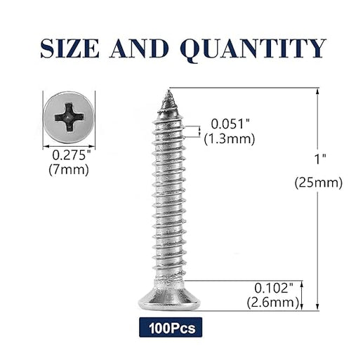 #6 x 1" Wood Screw 100Pcs 18-8 (304) Stainless Steel Screws Flat Head Phillips Fast Self Tapping Drywall Screws by SG TZH