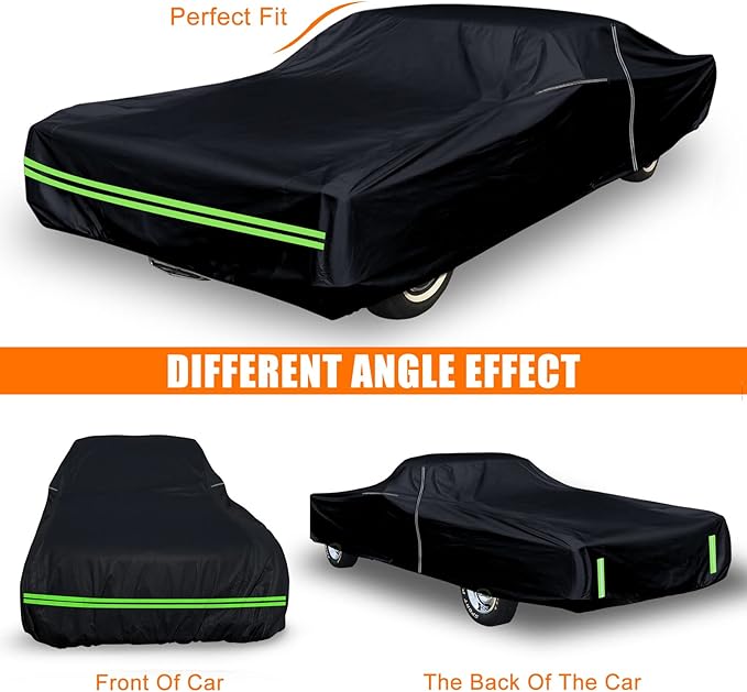 Waterproof Car Cover Compatible with Chevrolet El Camino 1964-1967 & 1978-1987 300D All Weather Classic Car Covers with Zipper Door Reflective Strips Lock for Snow Rain Dust