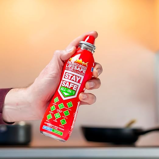 LifeSafe Technologies StaySafe All-in-1 Portable Fire Extinguishing Spray | Compact Fire Spray Smothers 10 Types of Fires | Non-Toxic, Non-Hazardous & Eco-Friendly for Home, Kitchen and Garage