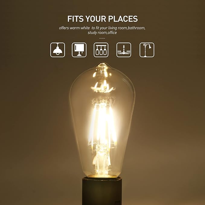 LED Edison Bulb 4W,Antique 40W Vintage Edison Bulb,E26 Light Bulb Non Dimmable Led Bulb 450 Lumens 2300K Amber Warm,Pack of 12